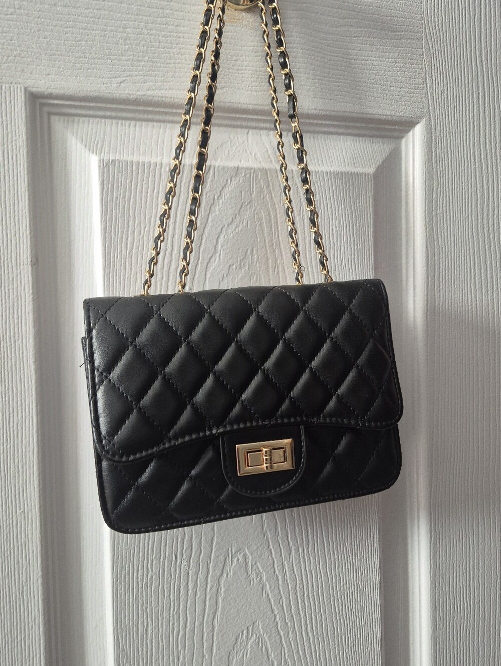 Streetwear Society Black Quilted Crossbody with Gold Chain